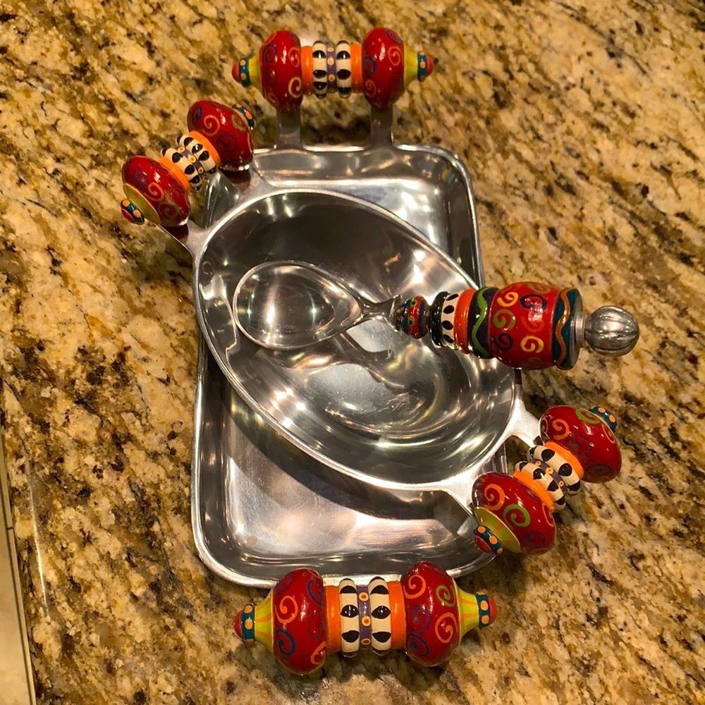 Whimsical decorative tray bowl & spoon for kitchen counter